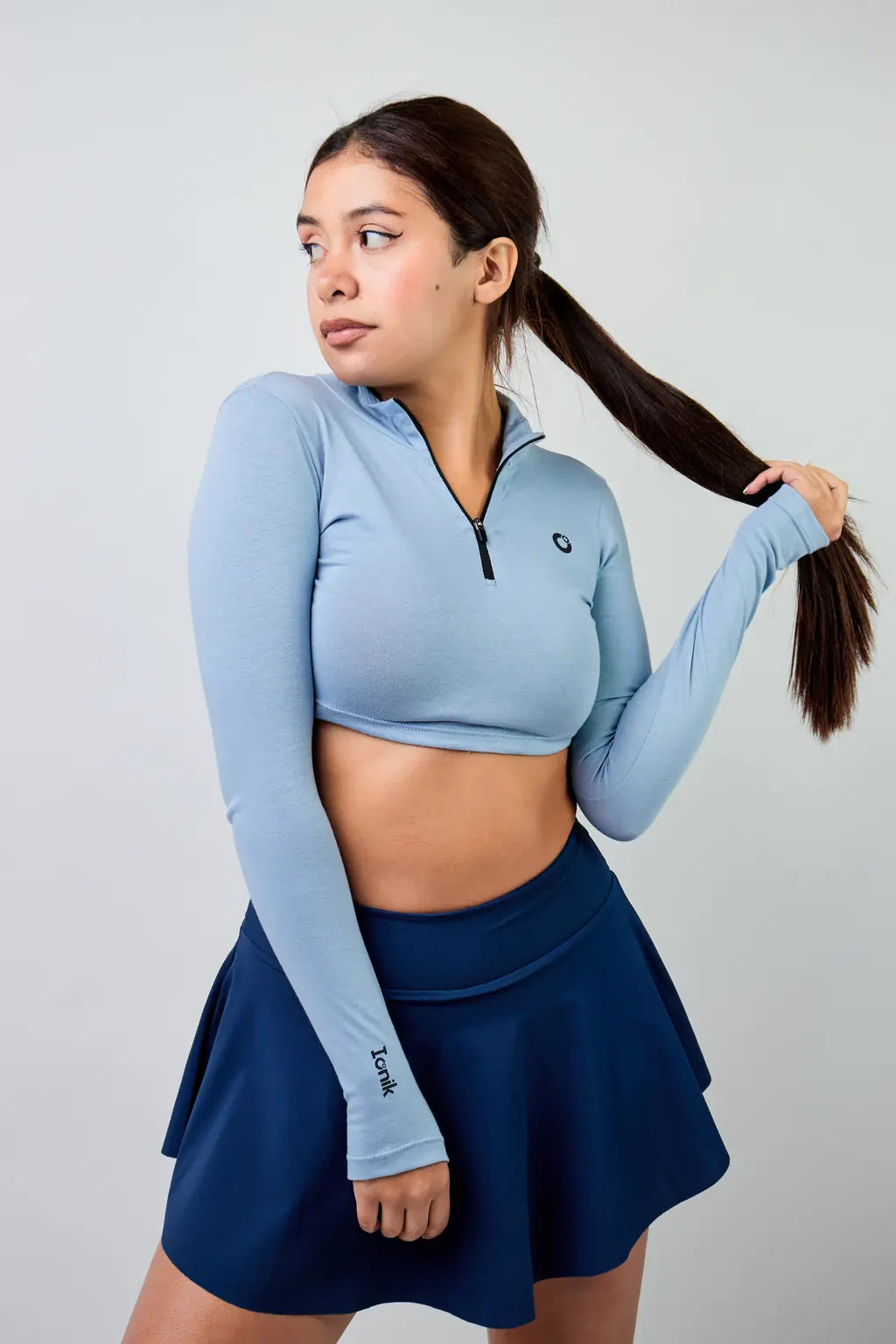 Crop Top Zipper manga larga para mujer-7