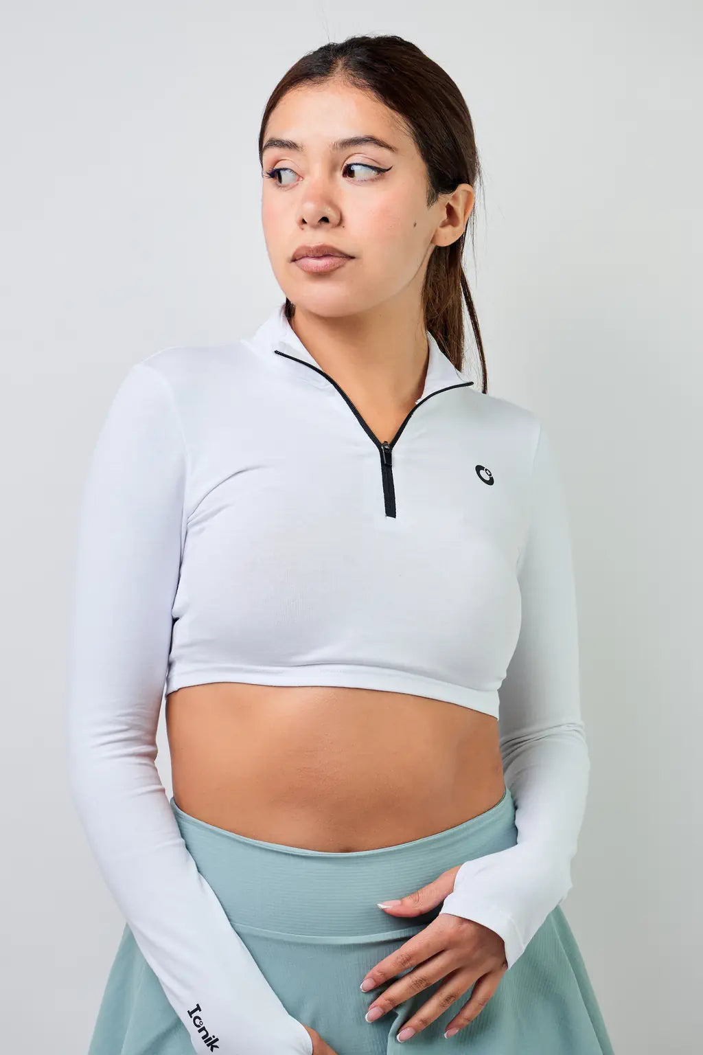 Crop Top Zipper manga larga para mujer