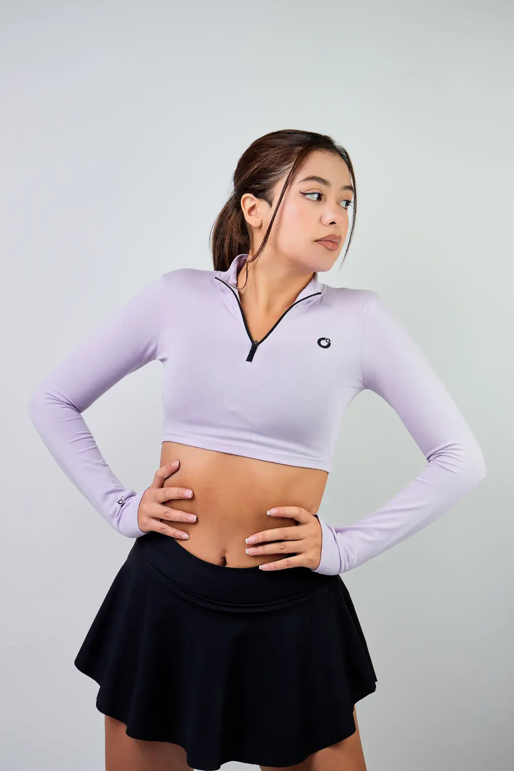 Crop Top Zipper manga larga para mujer-11
