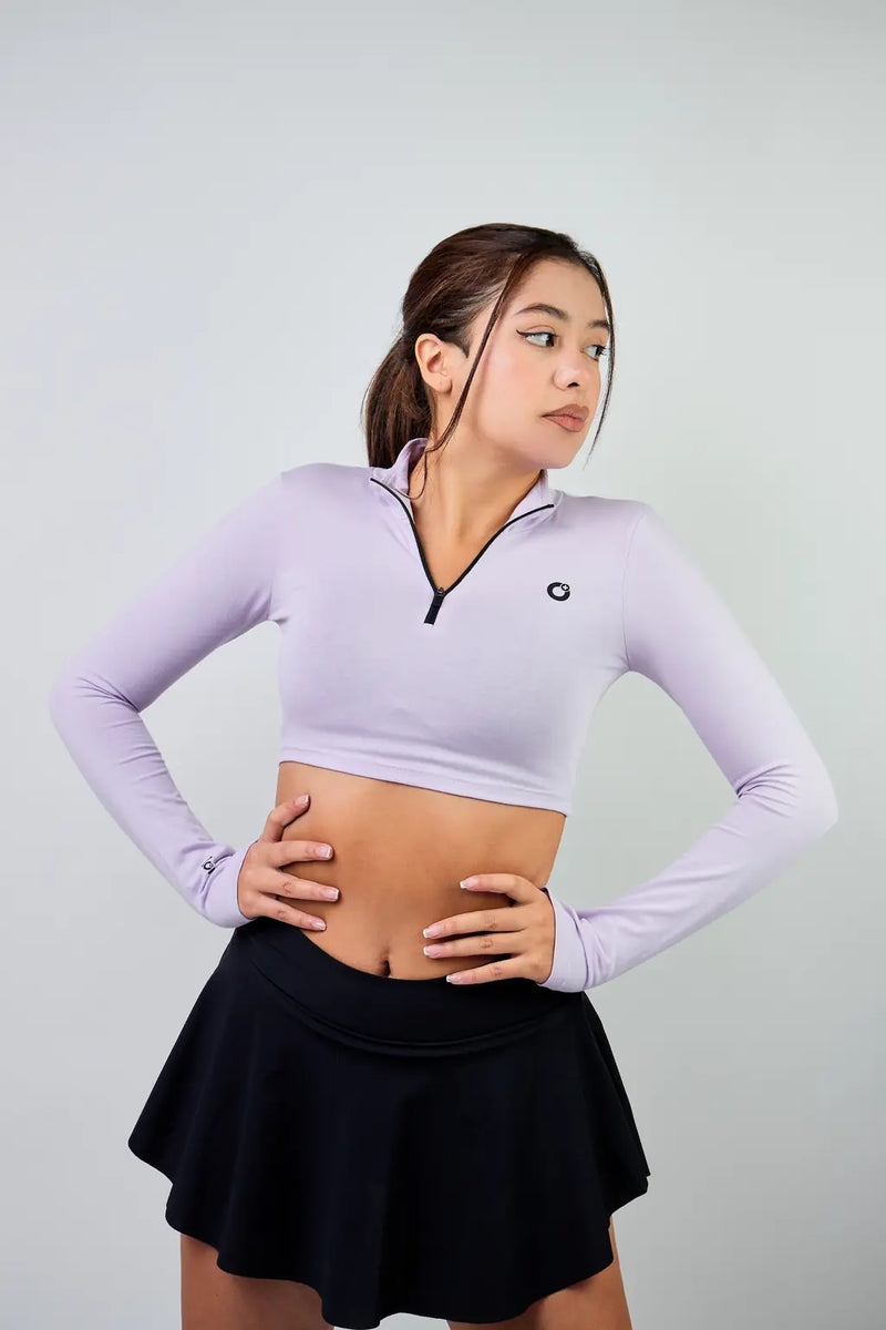 Crop Top Zipper manga larga para mujer-11