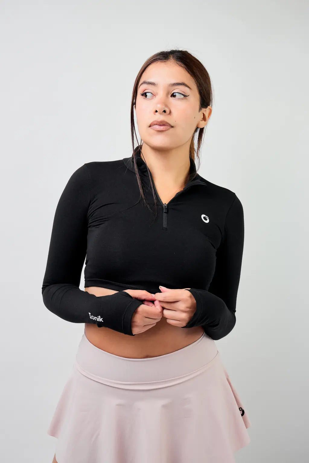 Crop Top Zipper manga larga para mujer-3